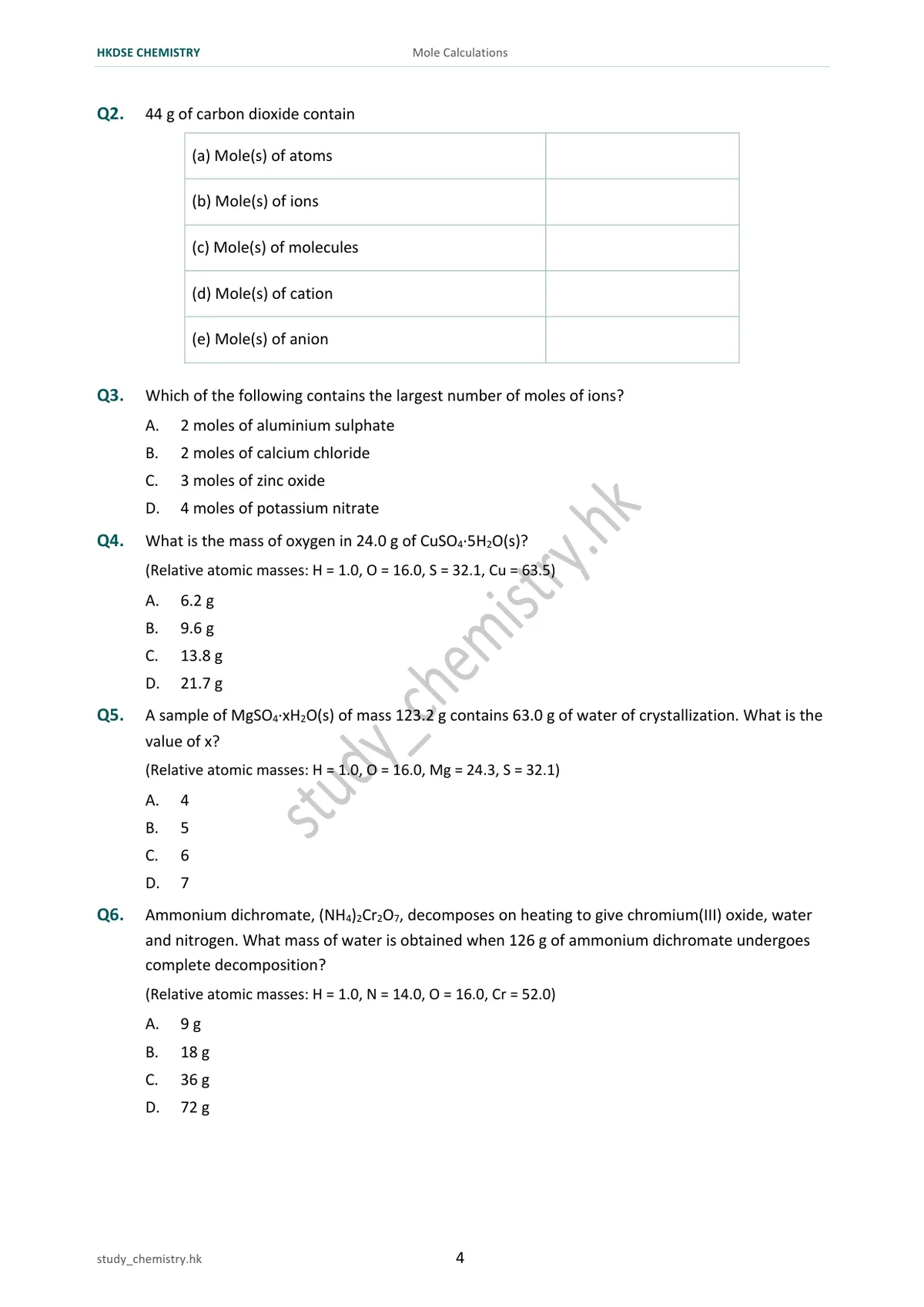 Mole Calculation 試睇筆記